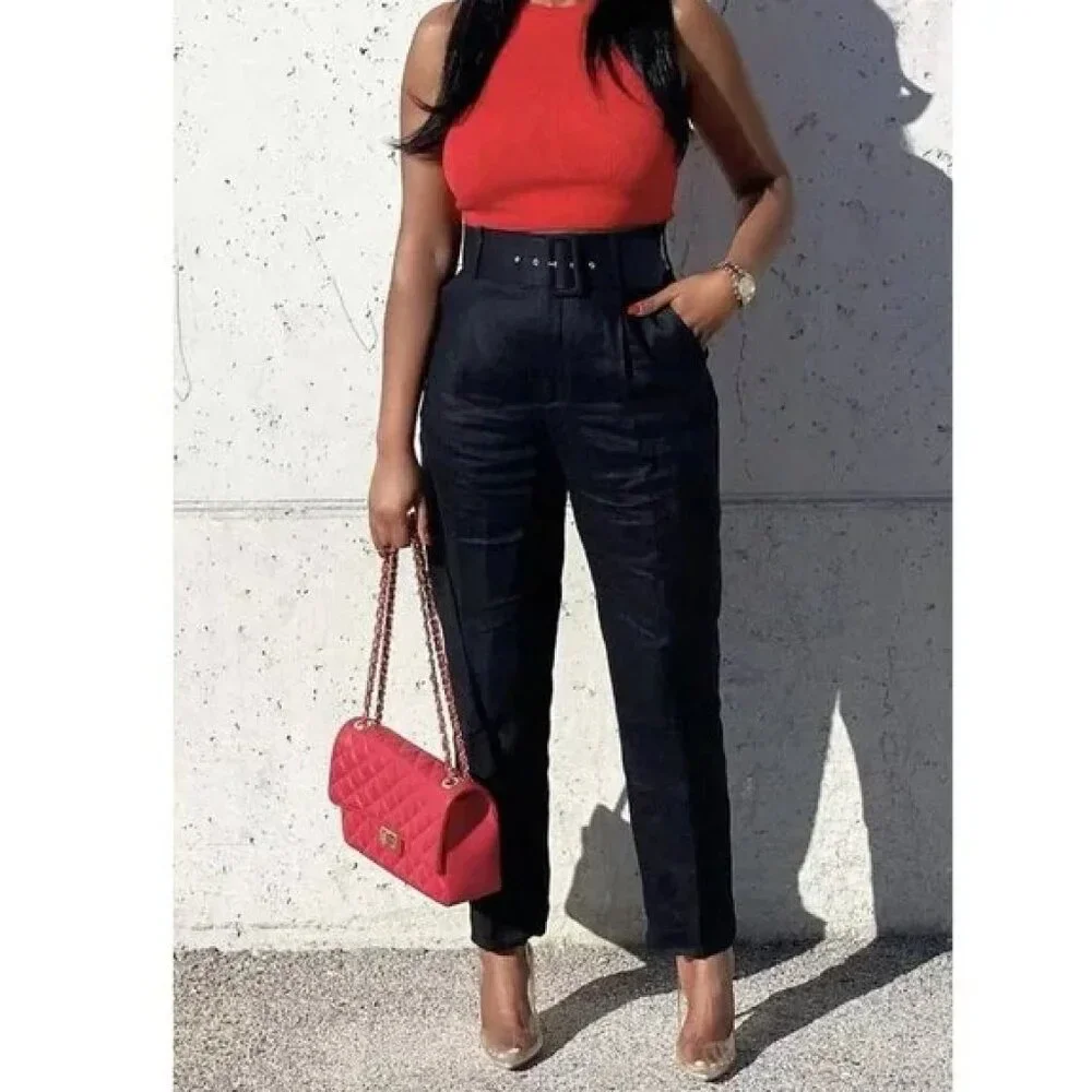Zara Linen Trousers with Lined Belt Sz XS NWT